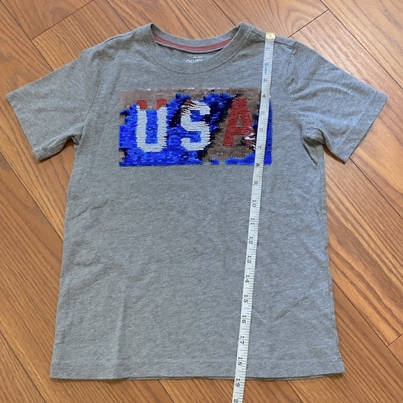 Oshkosh B’gosh gray USA flip sequins kids top short sleeve T-Shirt size 7 - Picture 5 of 11